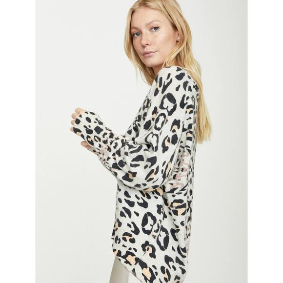 Brochu Walker 100% Cashmere Printed V-Neck Kelso Sweater Leopard Pullover - Picture 3 of 13